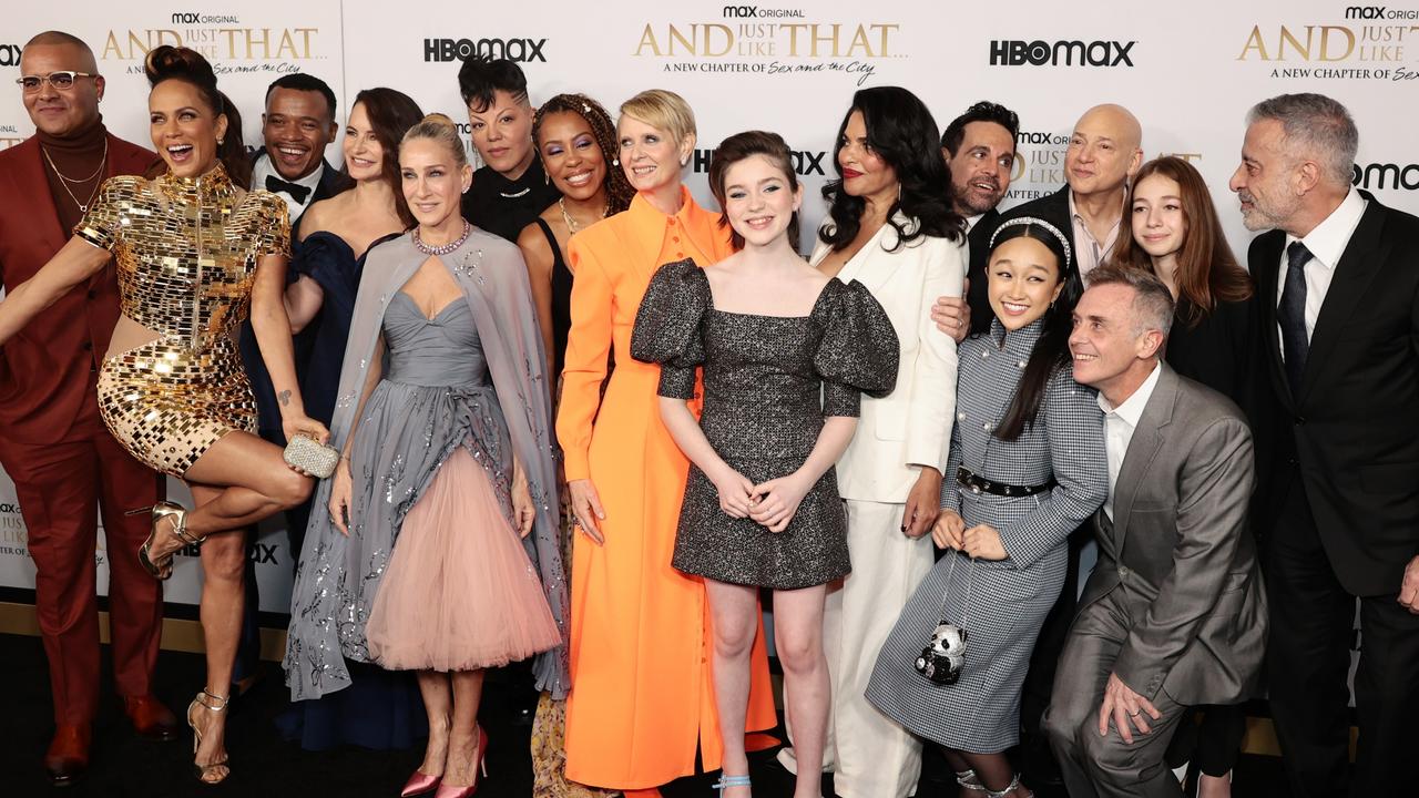 Sarah Jessica Parker poses with the cast and crew at HBO Max's premiere of "And Just Like That" at Museum of Modern Art in New York City.