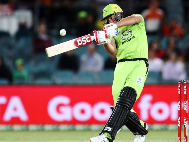 CANBERRA, AUSTRALIA - DECEMBER 14: Daniel Sams of the Thunder bats during the Big Bash League match between the Sydney Thunder and the Brisbane Heat at Manuka Oval, on December 14, 2020, in Canberra, Australia. (Photo by Brendon Thorne/Getty Images)