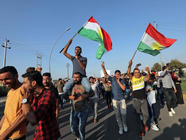 Kurds take part in a demonstration in Arbil, the capital of the northern Iraqi Kurdish autonomous region. Picture: AFP