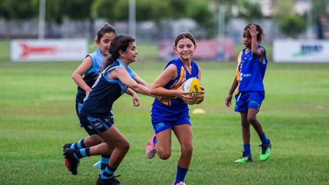 Under-10s compete in the first Darwin Buffaloes NTFL home game against Wanderers at Woodroffe Oval. Picture: Pema Tamang Pakhrin