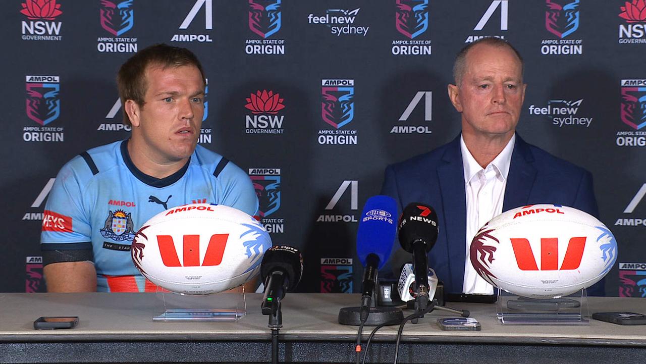 Jake Trbojevic and Michael Maguire in the NSW post-game press conference.