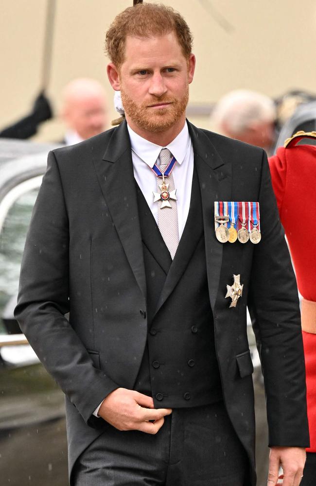 Prince Harry arrives without wife Meghan Markle for his father’s coronation. Photo by Andy Stenning/Pool/AFP