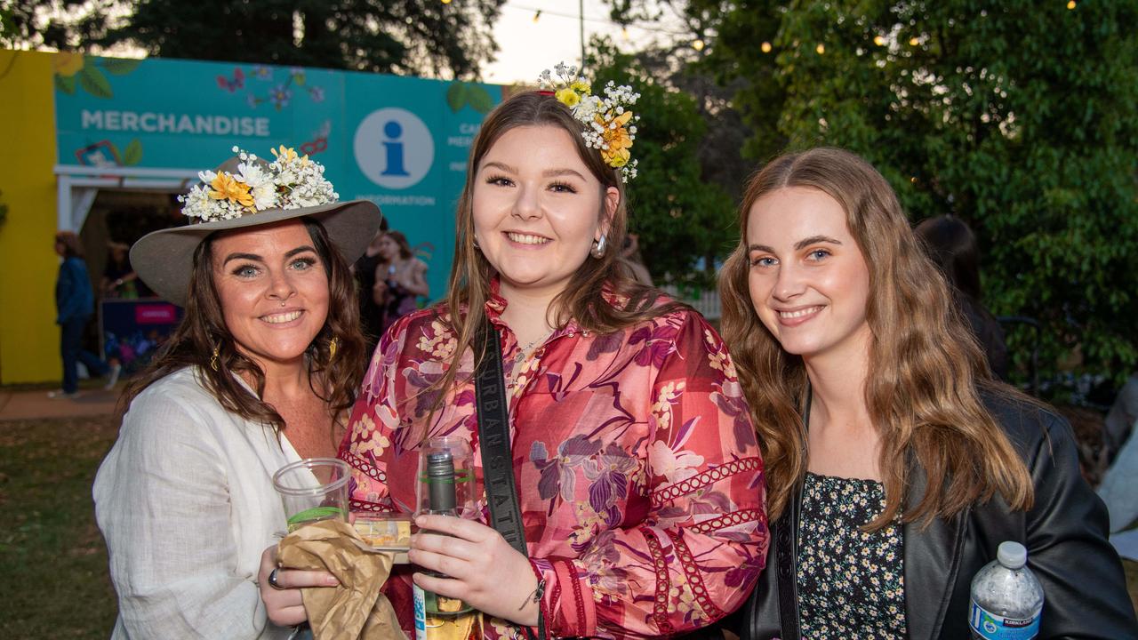 (From left) Kelly Clarke, Tori Hickmott and Lauren Ziviani. Toowoomba Carnival of Flowers Festival of Food and Wine. Saturday, September 14, 2024. Picture: Nev Madsen