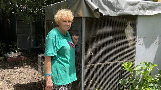 Fran Sanders with a cockatoo, one of 20 rescue birds she only just managed to save.