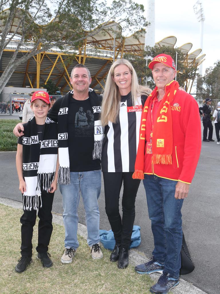 Gold Coast Suns vs. Collingwood. Zavier Thomas, Jarod Thomas, Carly Thomas and Brett Stanistreet. 29 June 2024 Carrara Picture by Richard Gosling