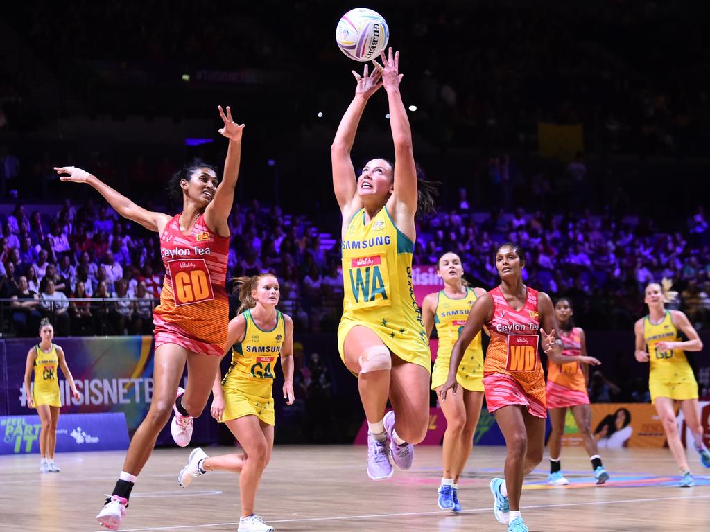 Browne in action against Sri Lanka at the 2019 Netball World Cup. Picture: Nathan Stirk/Getty Images