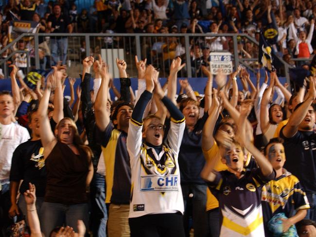The crowd after the Cowboys V Broncos NRL Football Semi- Final at Dairy Farmers Stadium Picture: Bryan Lynch