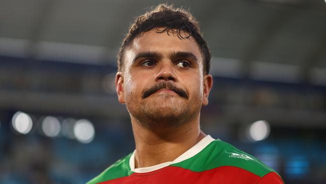 GOLD COAST, AUSTRALIA - JUNE 08: Latrell Mitchell of the Rabbitohs looks on after winning the round 14 NRL match between Gold Coast Titans and South Sydney Rabbitohs at Cbus Super Stadium, on June 08, 2024, in Gold Coast, Australia. (Photo by Chris Hyde/Getty Images)