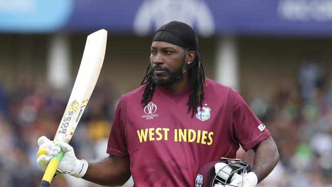 West Indies' Chris Gayle leaves the field after his dismissal. Picture: AP