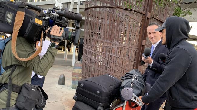 Valentine Holmes arrives home in Sydney in silence. Image: Fatima Kdouh