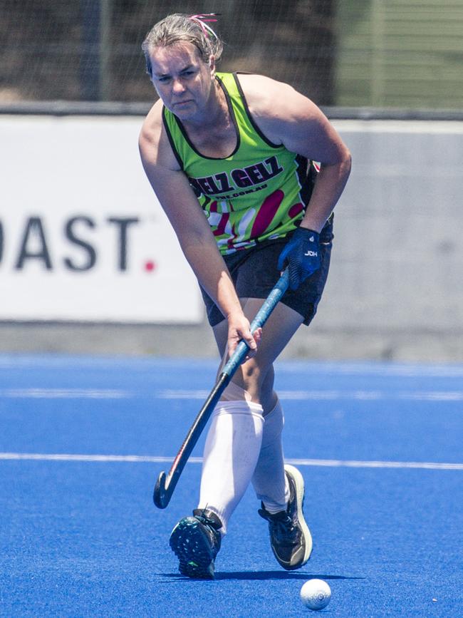 Hells Gellz V Star Strikers in action in the Pan Pacific Masters Games Hockey tournament. Picture: Glenn Campbell