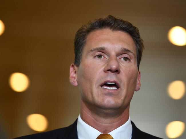 Australian Senator Cory Bernardi speaks to the media after announcing his defection from the Liberal Party. Picture: AAP/Lukas Coch