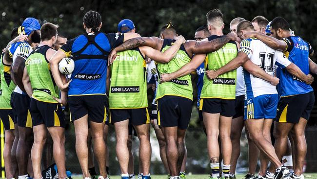 Eels players gathered yesterday afternoon following news of the punishment from the NRL.