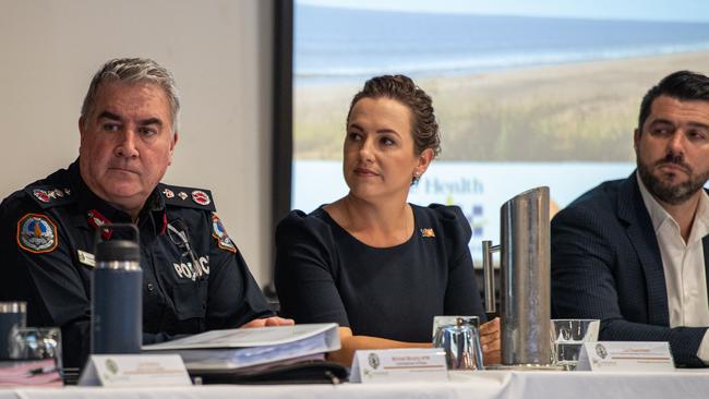 Commissioner of Police Michael Murphy APM, Opposition Leader Lia Finocchiaro and Minister Brent Potter at the Northern Territory Police Association 2024 Annual Conference at Hilton, Darwin. Picture: Pema Tamang Pakhrin