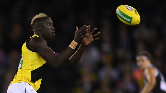 Mabior Chol’s teammates like the Tiger’s look. Pic: AAP