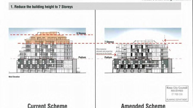 The design was reduced by two storeys after concerns raised by Knox Council.