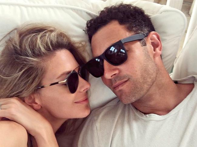 Jake Wall in bed with wife Jennifer Hawkins. Picture: Instagram