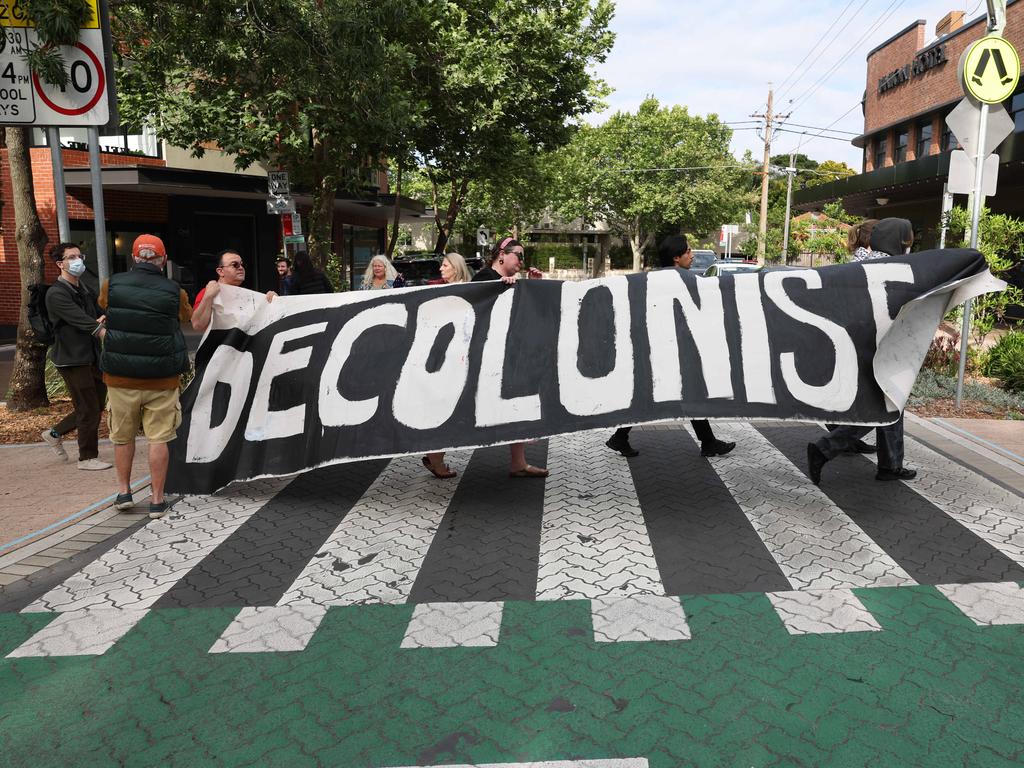 Protesters near the church. Picture Rohan Kelly