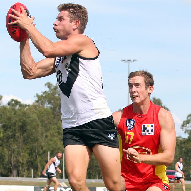NEAFL Southport v Gold Coast Suns at Sharks. Photo of James Farley-Smith (Suns) and Jason Burge (Southport captain). Photo by Richard Gosling