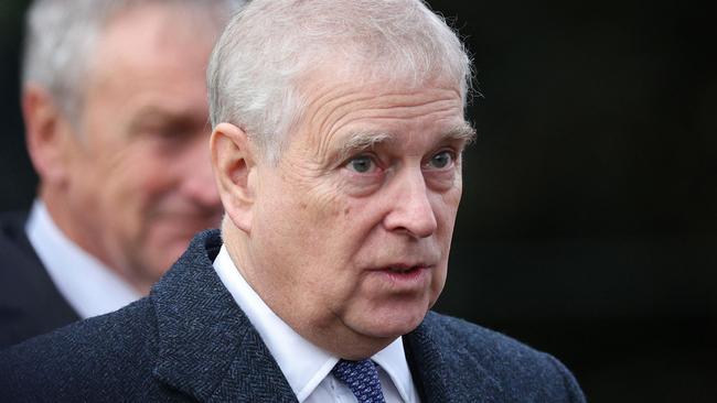 Britain's Prince Andrew, Duke of York leaves after attending for the Royal Family's traditional Christmas Day service at St Mary Magdalene Church in Sandringham in eastern England, on December 25, 2023. (Photo by Adrian DENNIS / AFP)