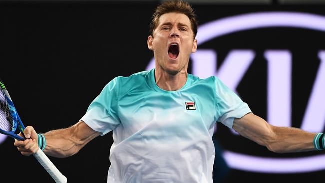 Matthew Ebden celebrates the biggest win of his career, over John Isner. Picture: Getty.