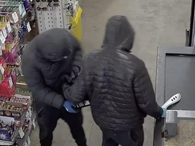 Dramatic footage captured the moment three thieves brandishing a machete were arrested following a wild crime spree in Melbourne’s west in February. Picture: Nine News