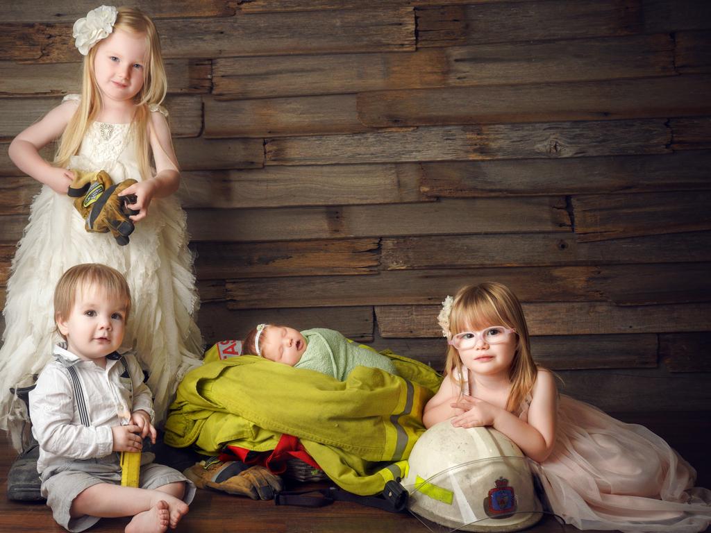 17/04/2019 - Elijah, Grace, Ava-May and Isobel Izzard. Supporting their volunteer firefighter Dad Picture: Louise Lyden- Zoko Photography