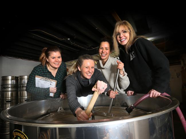 Kristina Short of Mount Stuart, left, Sarah Parr and Isabelle Bishop both of Lindisfarne with Karen Brooks of Battery Point mixing up a batch of Shebrew at Captain Bligh's in North Hobart