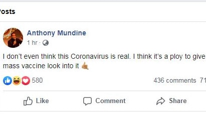 Anthony Mundine has claimed coronavirus is not "real".