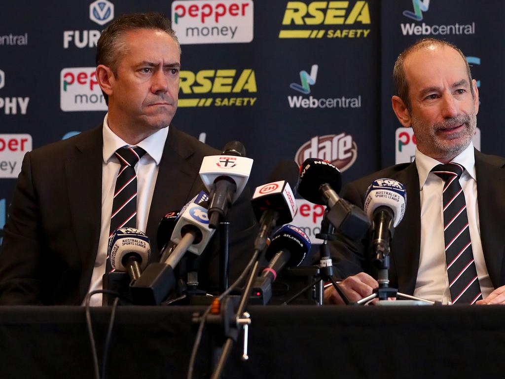 St Kilda chief executive Simon Lethlean and president Andrew Bassat. Picture: Getty