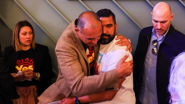 Yes campaign director Dean Parkin hugs a supporter on referendum day. Picture: Getty Images