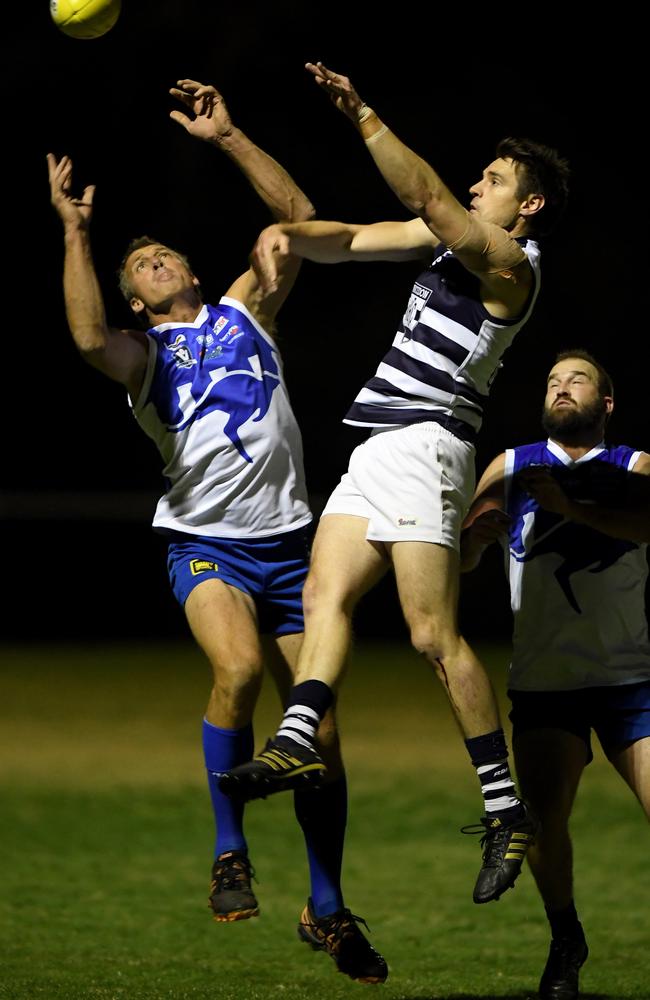 Sunbury Kangaroos clash with Macedon in the RDFL this year. Picture: Andy Brownbill