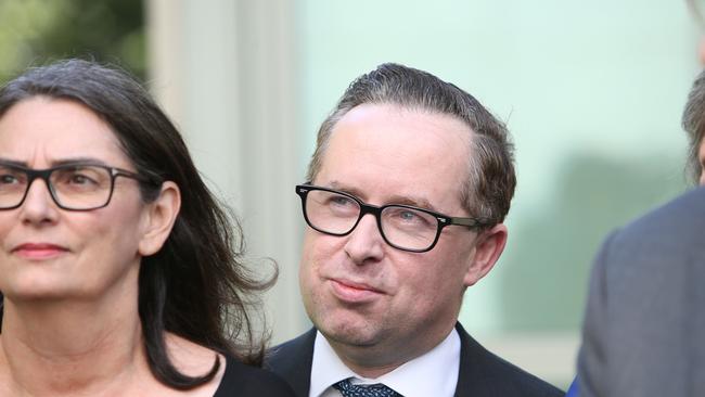 Chief executives of some of the country's largest companies: Catherine Tanna of Energy Australia and Alan Joyce of Qantas. Picture: Kym Smith