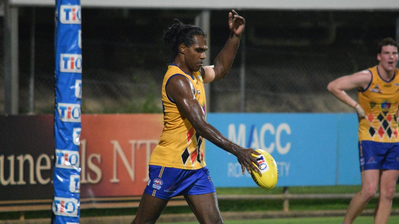 Mitchel Taylor puts his body on the line each and every week. Picture: Alison McGowan / AFLNT Media