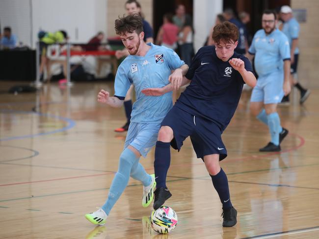 National Futsal Championships 2024 Semi-finals  AWD (Athletes with Disabilities), NSW Thunder (light blue)  v Victoria (Navy). Picture Glenn Hampson