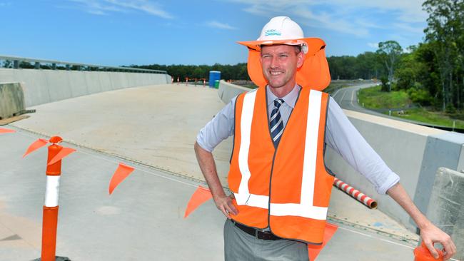 Transport and Main Roads Minister Mark Bailey inspects the $812 million Bruce Highway upgrade on the Sunshine Coast near Tanawha. Photo: John McCutcheon