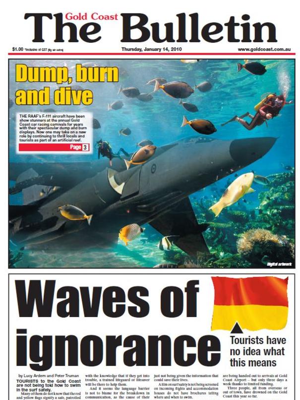 The first plan for a dive wreck: Gold Coast Buleltin front page: January 14, 2010.