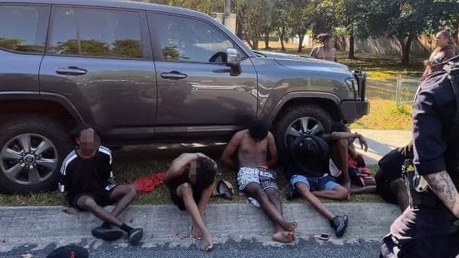 Taskforce Guardian alongside Cairns police has charged 55 people with 221 offences in a week-long saturation operation across Cairns. These offenders were arrested on Murray St after an alleged break-in and theft of Kia Rio from a Whitfield address. Picture: Supplied