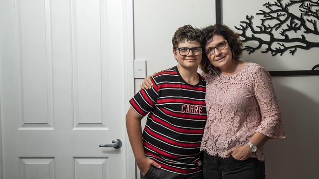 Harrison Kirk and his mother Fiona Charleston, who is also struggling with the loss of Jonah. Picture: Mark Cranitch.