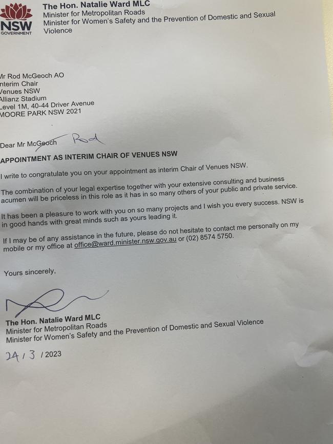 McGeoch’s appointment letter. Picture: Supplied