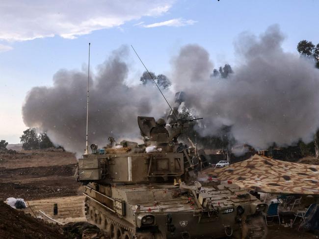 An Israeli artillery unit fires during a military drill in the annexed Golan Heights near the border with Lebanon. Picture: AFP