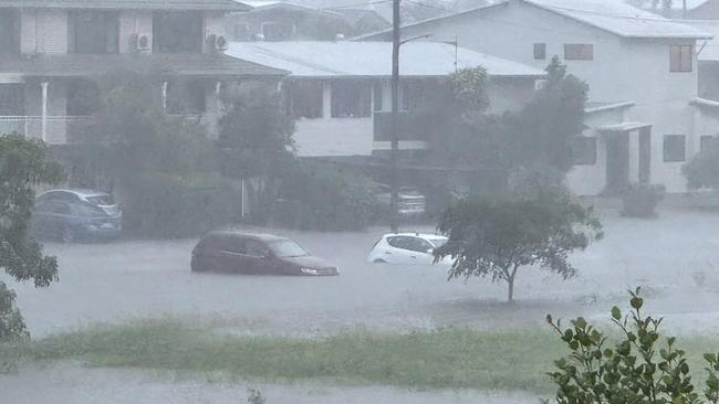 Jason Andrews took this photo of cars trapped in flash flooding on Freshwater St, Scarness in Hervey Bay.