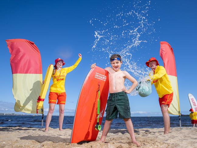 Ethan Caller, 8 ready for the first day of summer with Life Savers (check organisation name) Jess Robinson - Point LonsdaleJack White - PortseaAt Port Melbourne Beach.0416 410 312 to speak with Ethan (Jacinta) Nanny.Picture: Jason Edwards