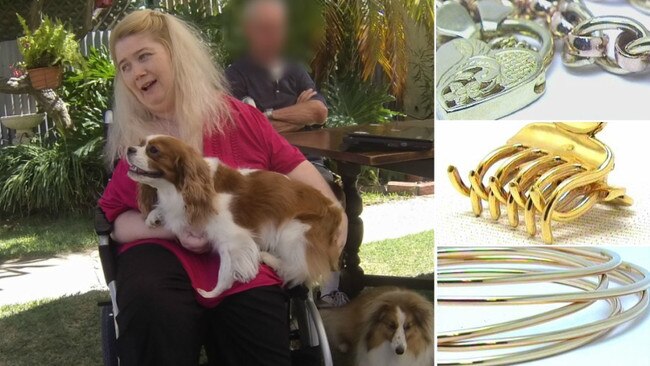 A previously unreleased photo of Ann Marie Smith with her dogs in 2011, and examples of the custom-made jewellery which has gone missing from her home.