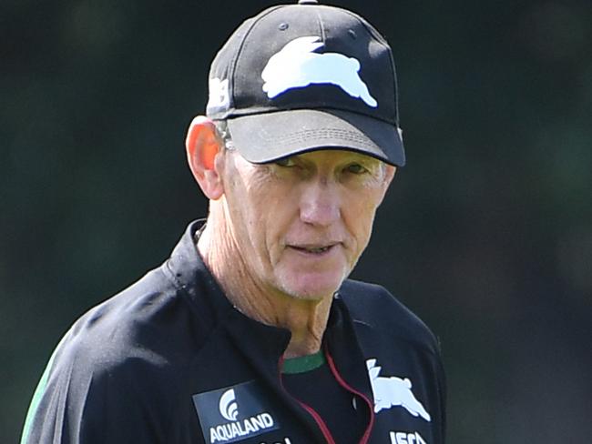 South Sydney Rabbitohs coach Wayne Bennett during a training session at Redfern Oval in Sydney, Thursday, September 19, 2019. The Rabbitohs are set to play the Manly Sea Eagles in an NRL Finals match at ANZ Stadium on Friday. (AAP Image/Joel Carrett) NO ARCHIVING