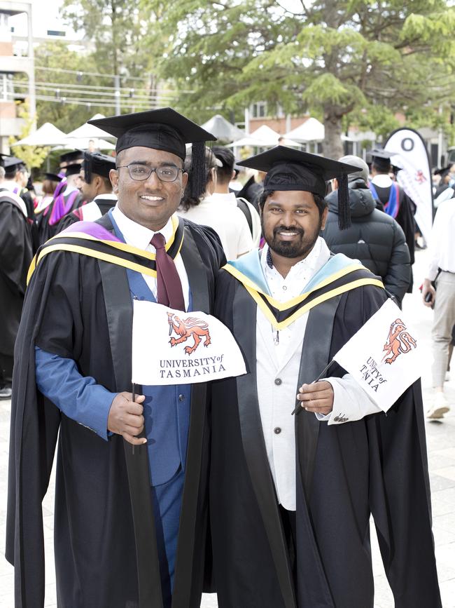 Prashanth Thakalapalli and Saivineeth Perla at the UTAS Graduation at Launceston. PICTURE CHRIS KIDD