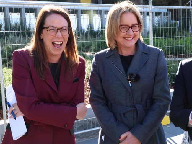 Jacinta Allan and Jaclyn Symes the day before the state budget was released. Picture: David Crosling