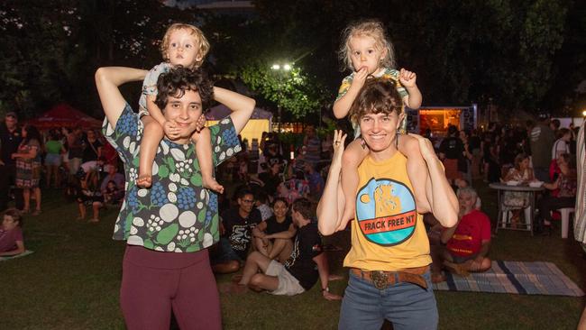 Juilet Barsden, Felix, Alice Nagy and Juniper at the Northern Land Council 50 Year Anniversary Concert in State Square, Parliament House, Darwin. Picture: Pema Tamang Pakhrin