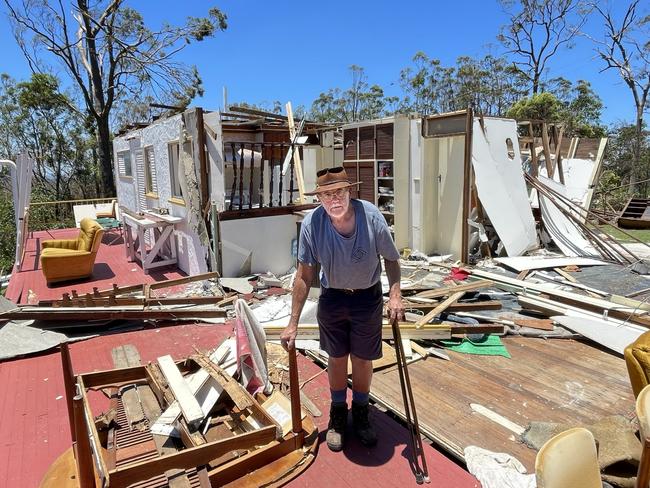 GOLD COAST, QUEENSLAND - NCA NewsWire Photos - 28 DECEMBER, 2023: Pictured is the destroyed home of Len la Tours which was totally destroyed by deadly storms over the holidays in south-east Queensland. At least seven people have died and more than 46,000 homes are still without power across the state on Thursday following thunderstorms and a "mini-cyclone". Picture: NCA NewsWire / Scott Powick