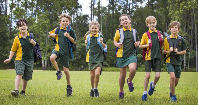 Year 4 Students Nick Slattery, Jack Murray, Lexi Basten-Byrne, Ruby Ballinger, Chace Phillips, and Isaac Russell from Yandina State School which is one of Australia's top improving schools in NAPLAN Reading results. Picture: Lachie Millard